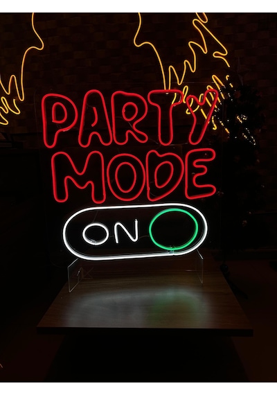 Party Mode On Yazılı Ve Şekilli Neon Tabela Kırmızı