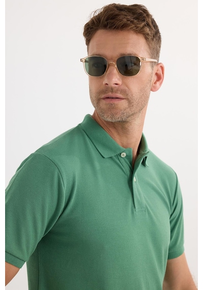 Tudors Erkek Slim Fit Dar Kesim Pamuklu Yumuşak Dokulu Serin Tutan Kumaş Düz Pike Yeşil Polo Yaka Tişört-33703 Yeşil