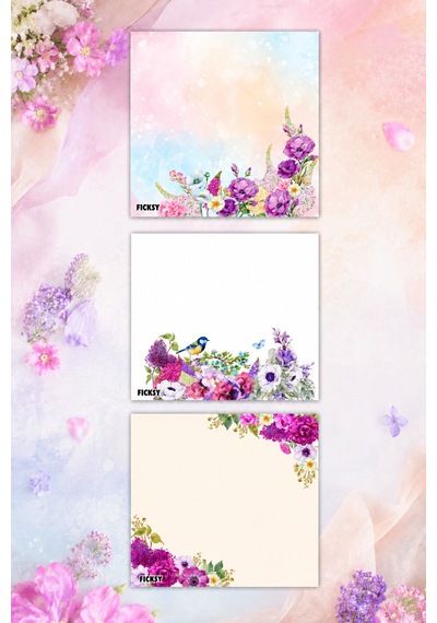 Çiçek Bloknot - 9 9 Cm Ebat- 50 Yaprak - Notepad - Memopad - Çizgisiz Not Kağıdı- To Do List - 3564
