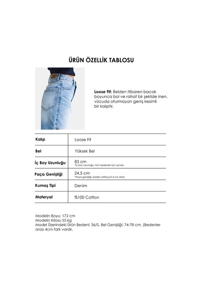it's basic Kadın Mavi 4s6-27 Loose Fit %100 Koton Özel Tasarım Denim Jean