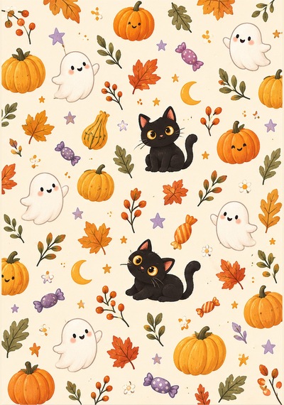 Halloween Temalı A5 Spiralli Çizgili Defter 60 Yaprak Bej