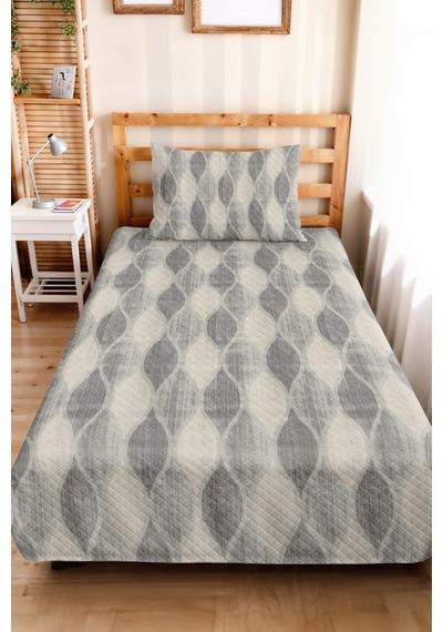 Gri Geometrik Modern Tek Kişilik Pike Takımı-antrasit Bej Minimal 160x220cm Kapitone Yatak Örtüsü Altın