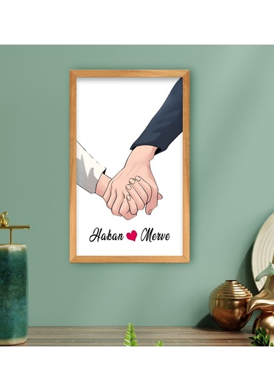 Bk Gift Kişiye Özel Sevgili El Ele Tasarımlı Ahşap Çerçeveli Tablo-5 40x25cm, Sevgililer Günü, Sevgiliye Hediye Kobitmeyencom33704 Bk Gift