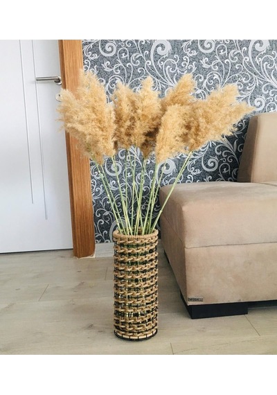 Asenya Hasır Örgü Vazo 25 Cm Ters Örgülü Tasarım Vazo Çiçeklik Yapay Çiçek Vazosu Dekoratif Saksı Çok Renkli