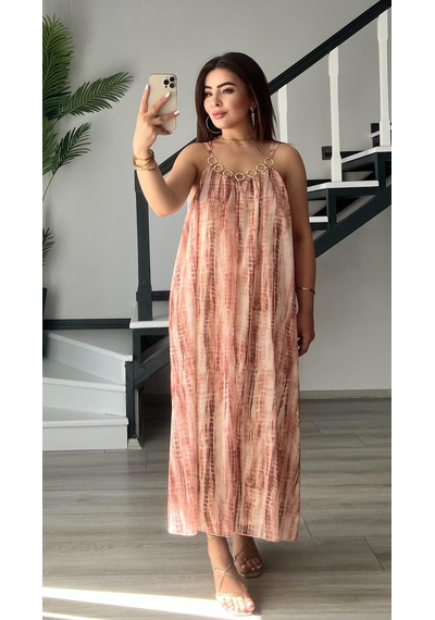 Marka Model Halkalı Batik Elbise Çok Renkli