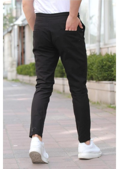 Tarz Cool Erkek Eganis Ipli Jogger Düğmeli Kumaş Pantolon Siyah