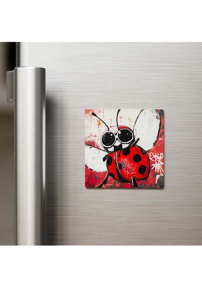 Ladybug - Uğur Böceği - Güneş Gözlüklü Style - Buzdolap Magneti - 9x9 Cm