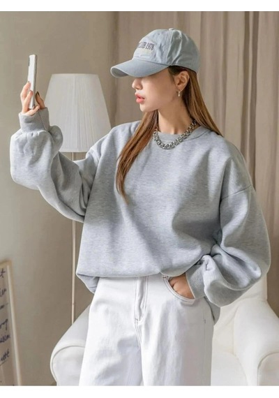 Novalisse Kadın 3 İplik Pamuklu Oversize Yarım Fermuarlı Yakalı Basic Sweatshirt - Gri Çoklu Renk
