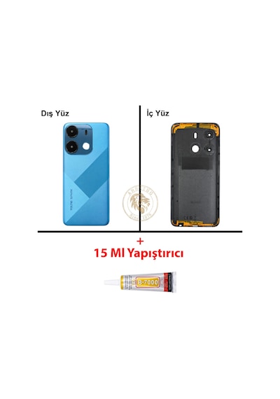 Tecno Spark Go 2021 Mavi Uyumlu Lensli Arka Kapak + B7000 Yapıştırıcı Arka Cam Batarya Pil Kapağı Diğer