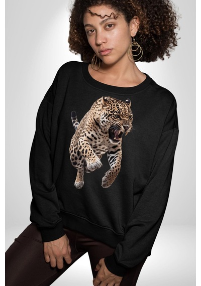 Jaguar Sırtından Çıkan Unisex Siyah Sweatshirt Siyah