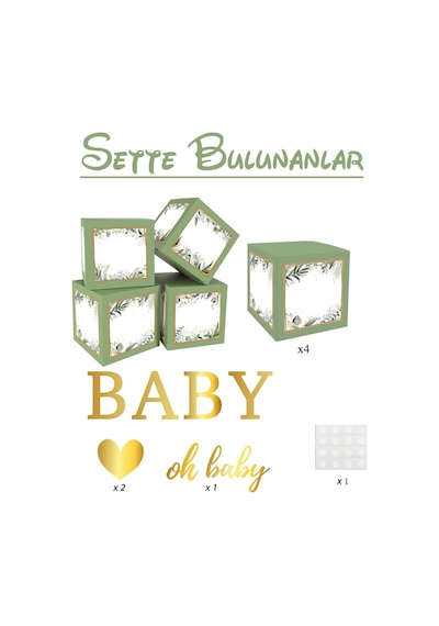 Baby Yazılı Adaçayı Konsept Baby Shower Dekorasyon Kutu Set