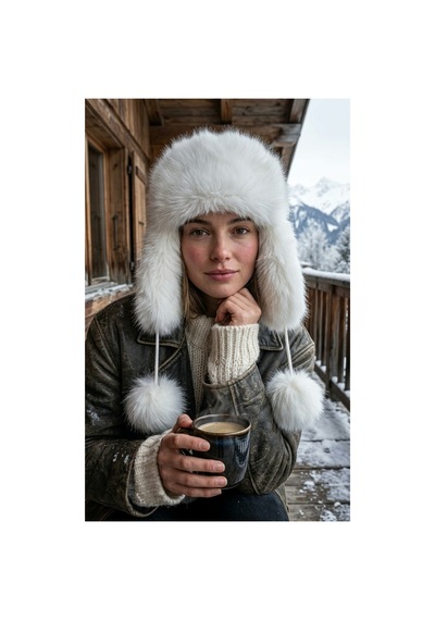 Emybox Rus Şapkası Kadın Ushanka Kürk Kalpak - Soğuk Geçirmez Kulaklı Ponponlu Kışlık Şapka Beyaz