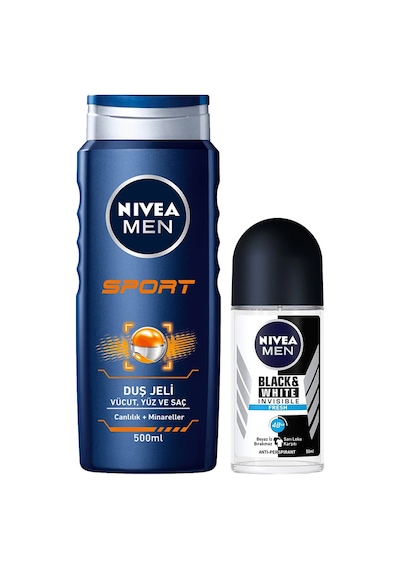 Nivea Men Sport Duş Jeli 500 ML + Invisible Black&White Fresh Erkek Roll-On Deodorant 50 ML