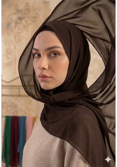 Sonbaharmoda Yüksek Kaliteli Düz Şifon Şal Şıklığı Ve Rahatlığı Bir Arada Kahverengi