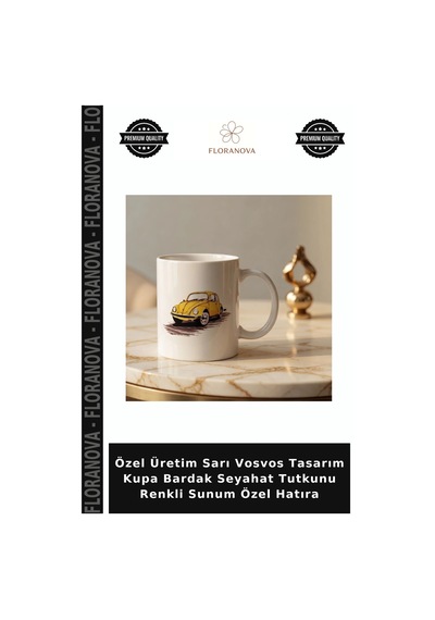 Özel Üretim Sarı Vosvos Tasarım Kupa Bardak Seyahat Tutkunu Renkli Sunum Özel Hatıra