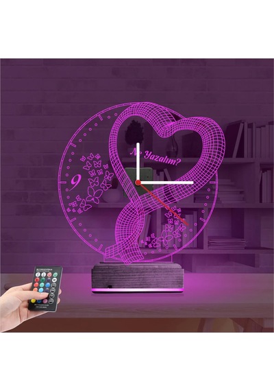 Luvivia Sevgiliye Hediye Kalp Tasarım Kişiye Özel Saatli 3d Lamba - Masa Gece Lambası