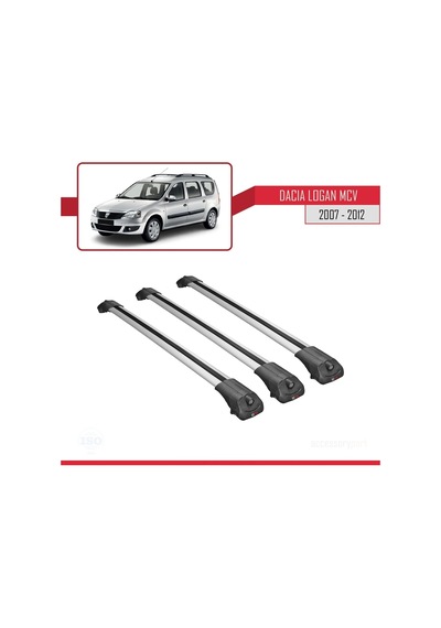 Dacia Logan Mcv 2007-2012 Arası İle Uyumlu Ace-1 Ara Atkı Tavan Barı Gri 3 Adet Bar