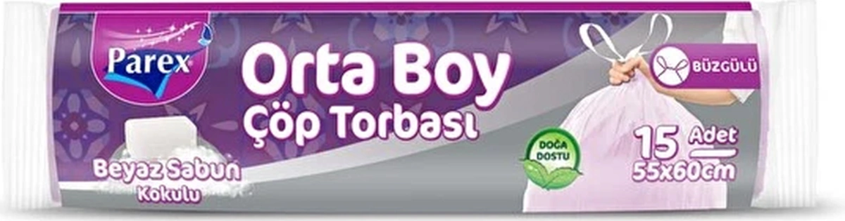 Büzgülü Çöp Torbası Beyaz Sabun Kokulu Orta Boy 15'li 55 X 60 Cm