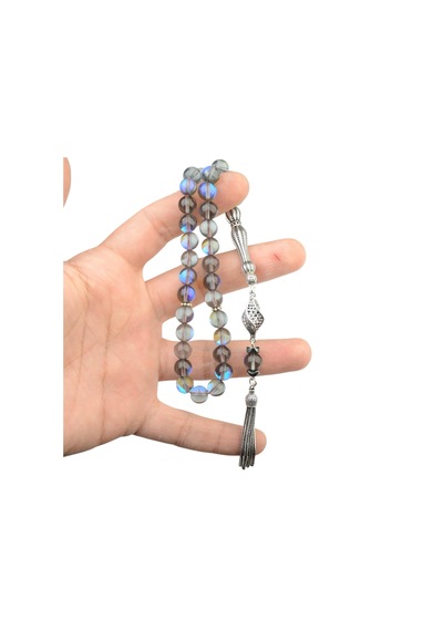 Gümüş İmame Gümüş Püskül Küre Kesim 8.x8 Mm Doğal Termal Kuvars Taşı Tesbih Şeffaf