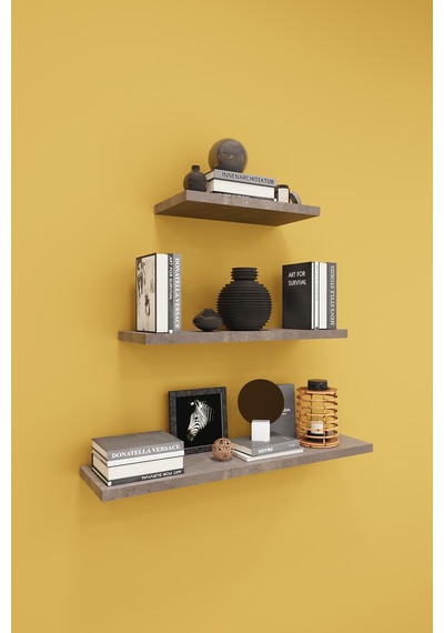Modern 3'lü Uçan Raf Çok Amaçlı Duvar Rafı Organizer %100 Mdf Kitaplık Mutfak Banyo Rafı Drf05 Gri