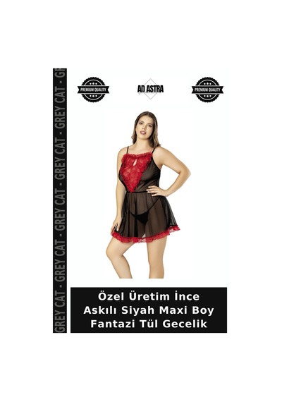 Grey Cat Özel Üretim İnce Askılı Siyah Maxi Boy Fantazi Tül Gecelik