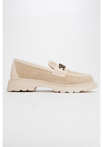 Luvishoes Luvi Shoes Pray Bej Süet Tokalı Kadın Loafer Ayakkabı Bej