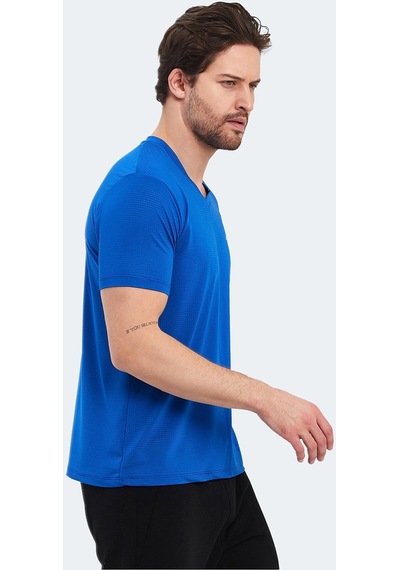 Slazenger KATRIINA Erkek V Yaka Saks Mavi Tişört