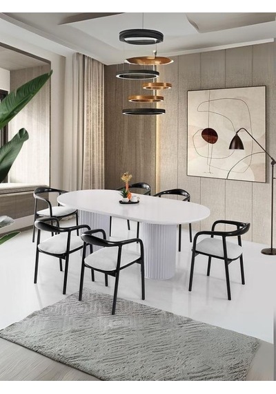 Lucca Ahşap Masa Sandalye Takımı 90x200 Beyaz