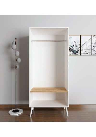 Floradesign Riva Elbise Dolabı / Iki Kapaklı Çekmeceli Dolap / Gardırop Beyaz/meşe