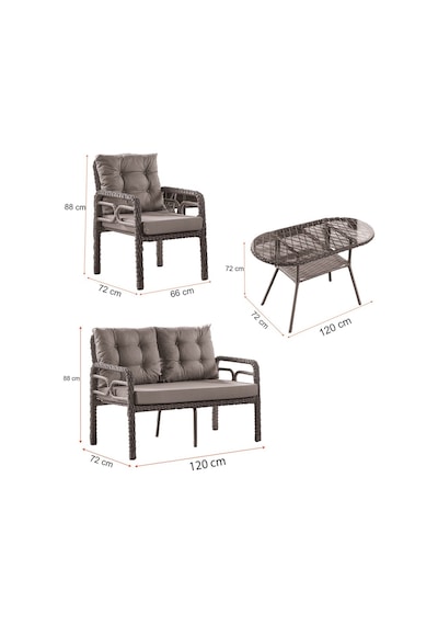 Rio Rattan Bahçe Balkon Oturma Takımı 2+1+1+camlı Masa Gri Gri