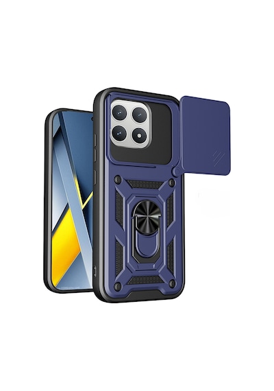 Maks Technology Poco F8 Pro Kılıf Magnetik Standlı Kamera Korumalı Mkst Sürgülü Vega Kapak - Mavi