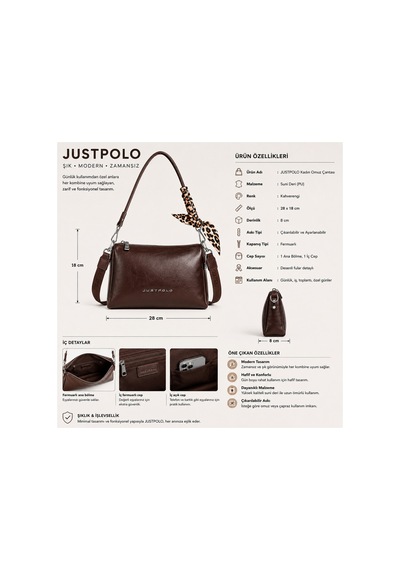 Just Polo Kadın Yeni Sezon Yumuşak Deri Şal Detaylı Ayarlanabilir Askılı Şık El Ve Omuz Çantası Shopper Kahverengi 54830153