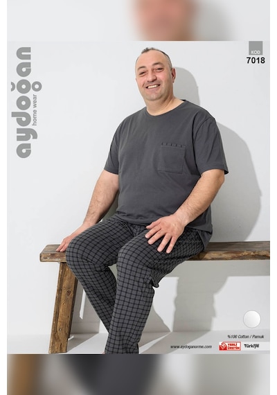 Aydoğan Erkek Dinç Büyük Beden Koton Kısa Kol Koyu Gri Pijama Takım 7018 Koyu Gri