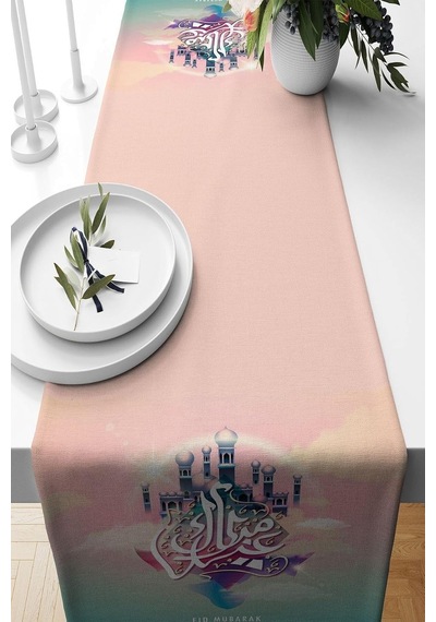 Pelangi Pembe Ramazan Cami Temalı Leke Tutmaz Kumaş Salon Mutfak Masa Değişik Ranır Modelleri Runner, Pembe 40 X 140 Çok Renkli