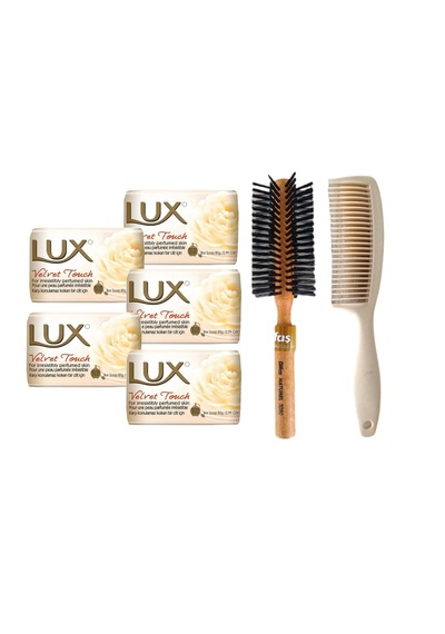 Lux Velvet Touch Banyo Sabunu 5 x 80 G + Difaş Saç Fırçası + Tarak