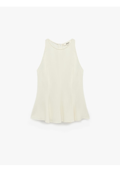 Koton Keten Karışımlı Kolsuz Bisiklet Yaka Peplum Top Bej 6sak30130ew Ekru
