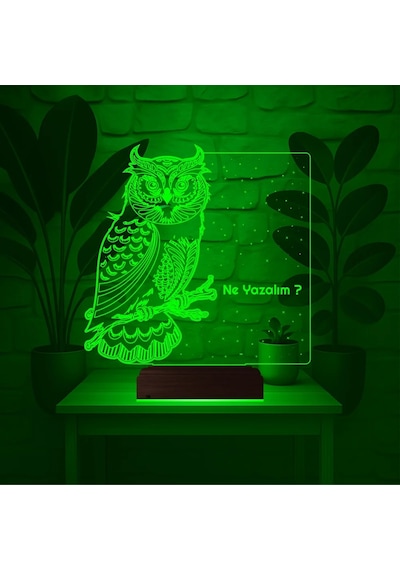 Luvivia Baykuş Kuş Tasarım Kişiye Özel 3d Lamba - Masa Gece Lambası Şeffaf