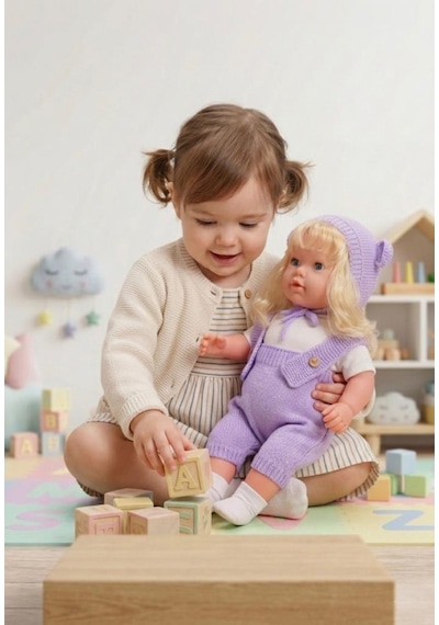 Konuşan Bebeğim 60 Cm Türkçe Konuşan Örgü Tulum Ve Şapkalı Kafası Bacakları Kolları Et Oyuncak Bebek 02082037