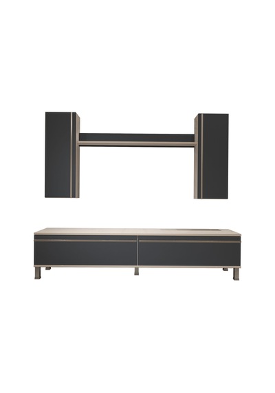 Decoraktiv Eko 5d Mdf Std Krom Ayaklı Tv Ünitesi Tv Sehpası Beyaz - Antrasit