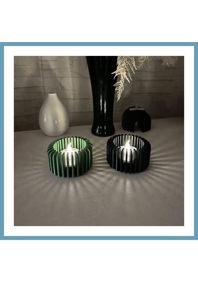 Bezos 3d Baskı Modern Çizgili Mumluk - Tealight Mumluk 1 Adet -yeşil Mbt06