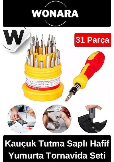 Özel Üretim 31 Parça Çok Amaçlı Metal Başlıklı Kauçuk Tutma Saplı Hafif Yumurta Tornavida Seti