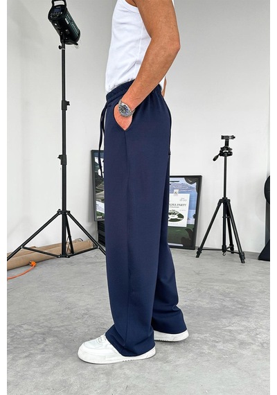 Lacivert Dokulu Basic Baggy Pantolon Lacivert