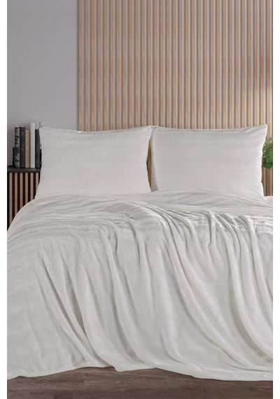 Zebra Casa Cozy Çift Kişilik Krem Battaniye Takımı Krem
