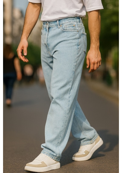 Cedy Denim Yüksek Kalite Baggy Fit Jean Leon Yüksek Bel Bol Kesim Kot Pantolon C352 Mavi