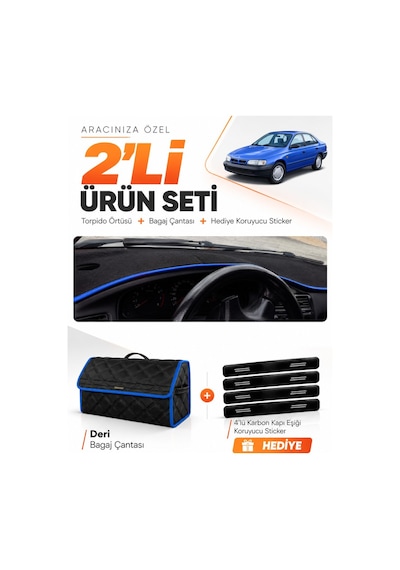 E-biz Toyota Carina E T190 Aırbaglı 1992-1997 Uyumlu Torpido + Deri Çanta - Siyah-mavi - To010