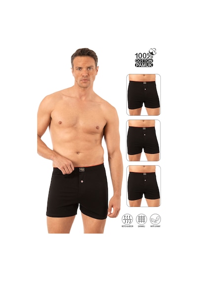 Özkan Underwear Özkan 0041 3'lü Paket Erkek %100 Pamuklu Şardonlu Klasik Rahat Kesim Havlu Bel Süprem Penye Boxer Siyah