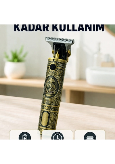 Kablosuz Saç Sakal Kesme Makinesi T Tipi Metal Bıçaklı 3 Kademeli Taraklı