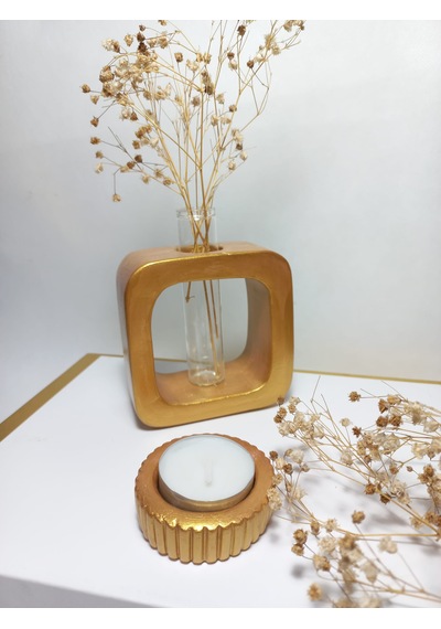 Minimal Vazo, Cam Tüplü Kare Model Dekoratif Vazo Gold