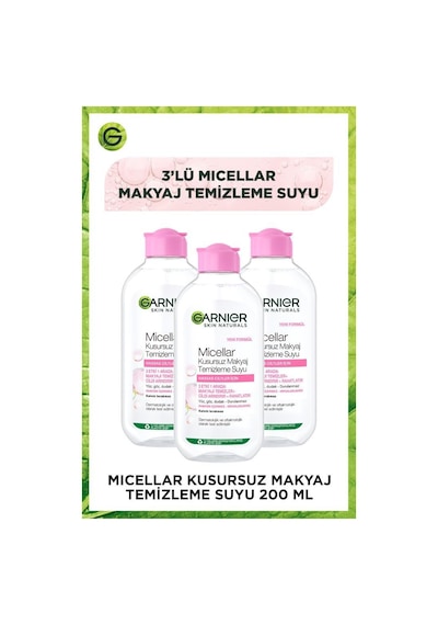 3'lü Garnier Micellar Kusursuz Makyaj Temizleme Suyu 200ml pkt3grnmicellarsu200-10611