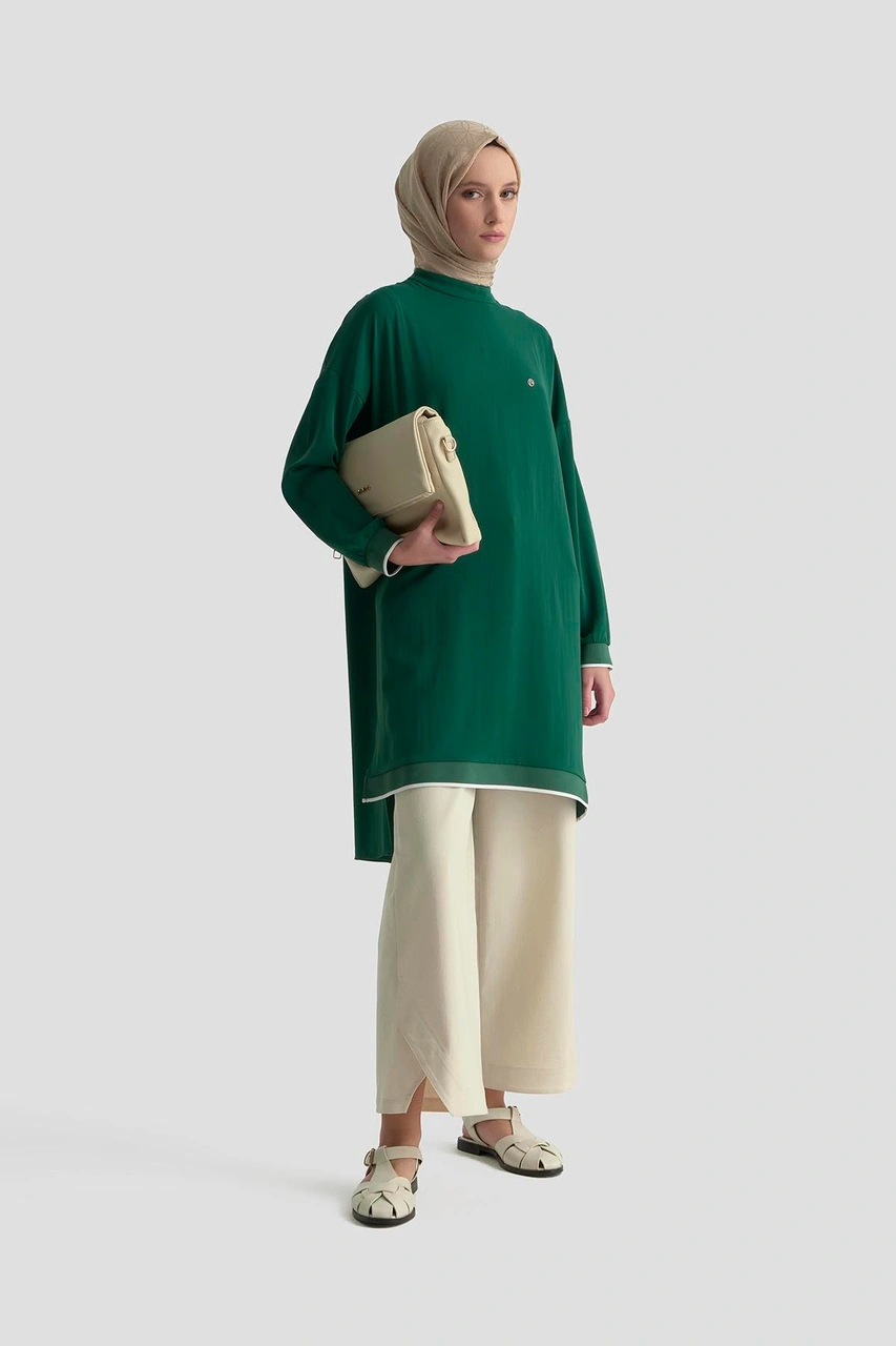 Armine Trend Kolları Ribanalı Arkadan Uzatmalı Basic Tunik-zümrüt 25yt449 Zümrüt
